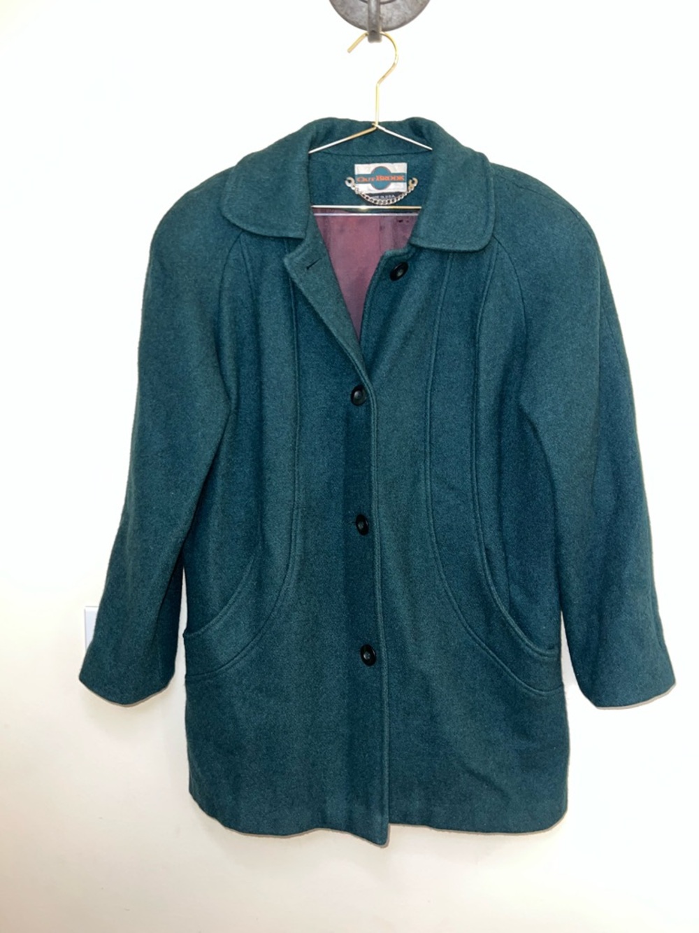 Outbrook Wool Blend Coat Women Size 10 Teal‎ Button Front Mid Length Classic